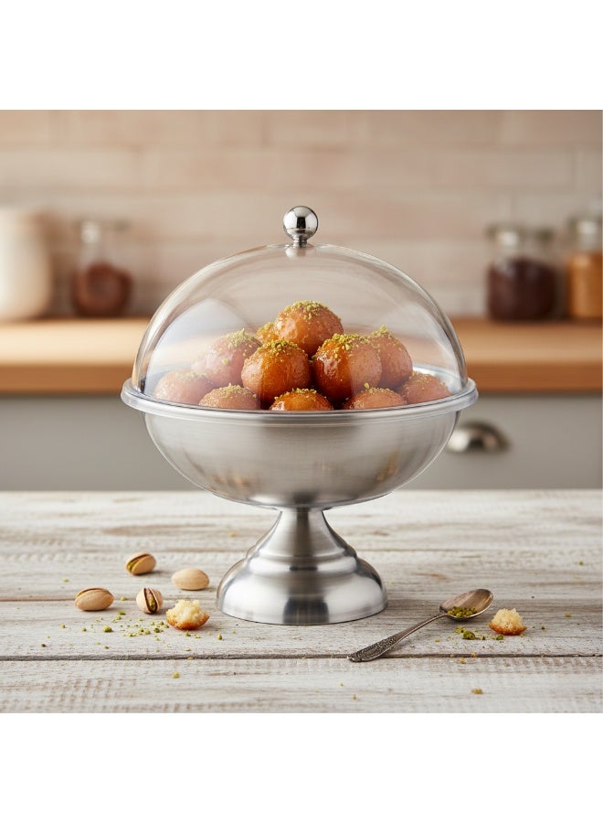 اباريك الصفا وعاء تقديم للتمور أو الحلويات استيل بغطاء بلاستيكي شفاف - Image 1